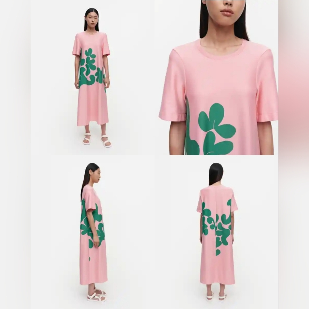 Marimekko Pink and Green Floral Dress Spring 23 Collection Maxi Dress Size S/M